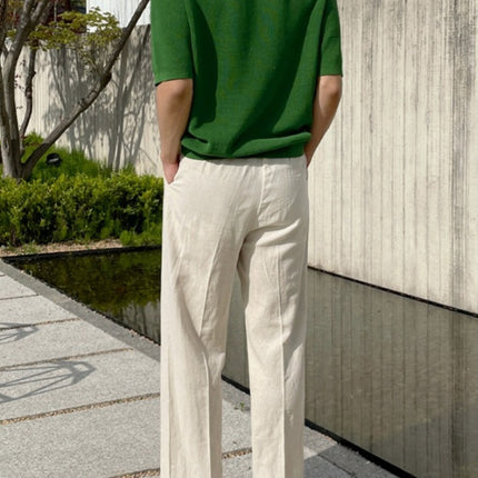 Men’s Linen Drawstring Wide-Leg Pants – Lightweight Summer Trousers