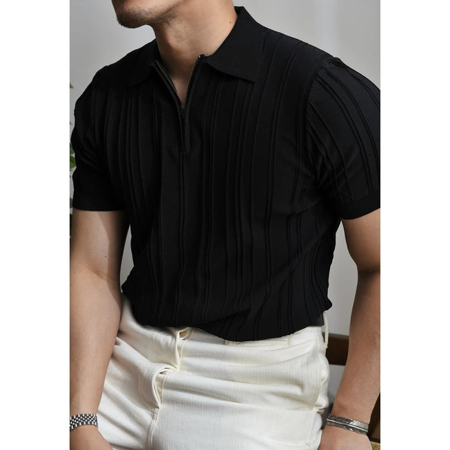 Polo de punto acanalado con cremallera para hombre: una camiseta de manga corta moderna y elegante