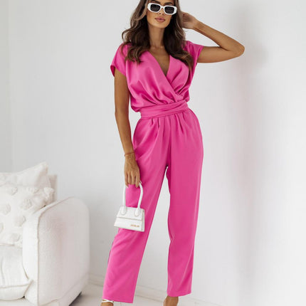 Wrap Front Jumpsuit - Elegant Wide Leg Jumpsuit