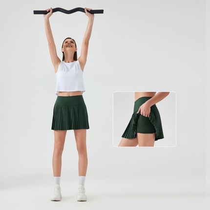 Pleated Active Skort for Women – Tennis Skirt with Built-In Shorts & Pockets