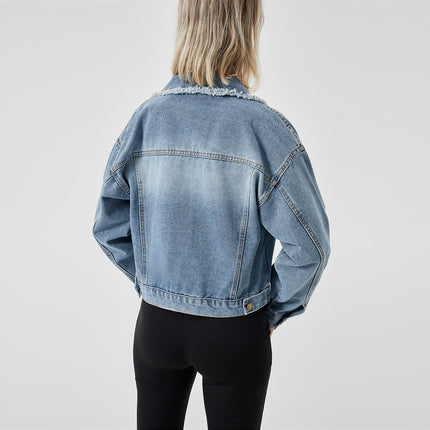 Chaqueta vaquera de manga larga para mujer, top de moda