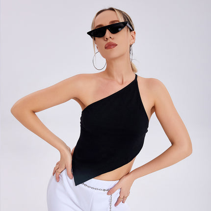 Top corto asimétrico elegante con un solo hombro y espalda descubierta: prenda de verano sin mangas
