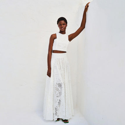 two-piece set
Crop top and maxi skirt
Elegant summer outfit
Eyelet lace dress set
Wedding guest outfit
Vacation fashion dressVacation dress for women
Beach getaway outfit
Summer resort wear
Tropical vacation dress
Maxi skirt and crop top set