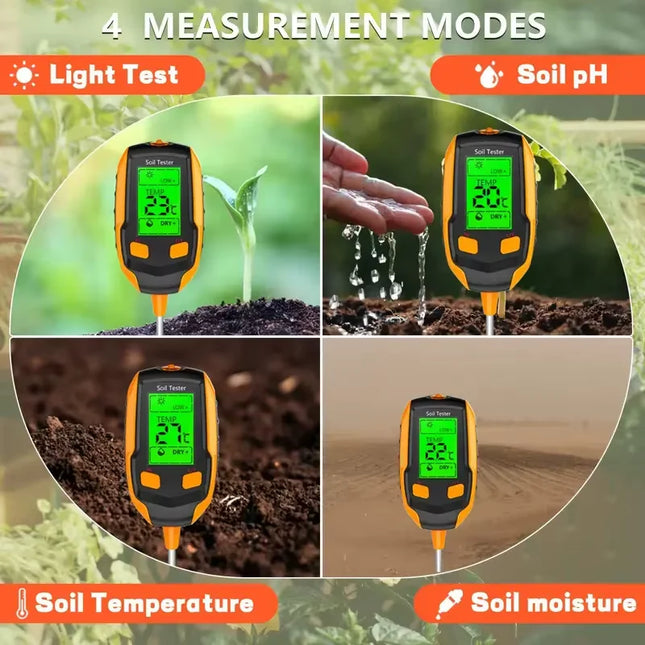 4-in-1 Digital Soil Meter – Moisture, pH, Temperature & Sunlight Tester for Plant Health