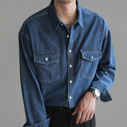 Men’s Oversized Denim Shirt – Vintage Casual Long Sleeve Jean Shirt
