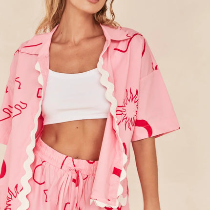 scallop trim sets
shirt and shorts sets
two piece outfits
summer clothing sets
casual wear sets
decorative trim clothing
scallop trim shirt and shorts set
two piece scallop outfit
summer shirt shorts set
casual scallop set
decorative trim co ord
short sleeve shirt shorts set