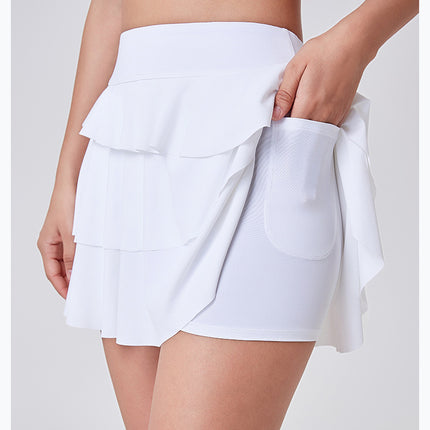 Ruffle Skort, High Waist Skort, Lime Green Mini Skirt, Athletic Skirt with Shorts, Built-in Shorts Skirt, Layered Skort, Tennis Skirt for Women, Workout Skirt, Skort with Pocket, Sporty Skirt