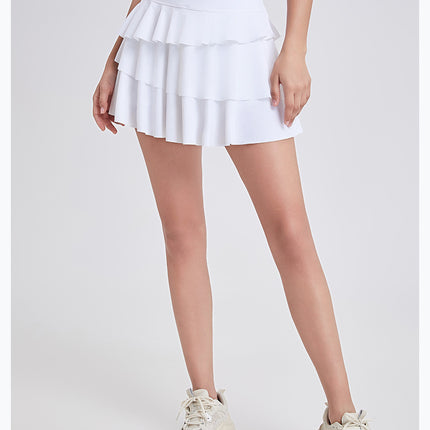 Ruffle Skort for Women – High-Waist Athletic Mini Skirt with Built-In Shorts & Pocket