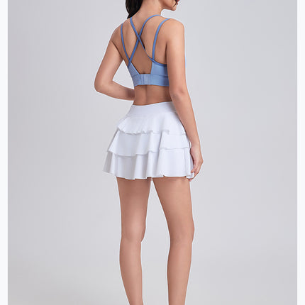 Ruffle Skort for Women – High-Waist Athletic Mini Skirt with Built-In Shorts & Pocket