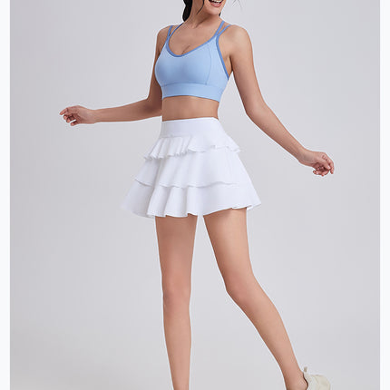 Ruffle Skort for Women – High-Waist Athletic Mini Skirt with Built-In Shorts & Pocket