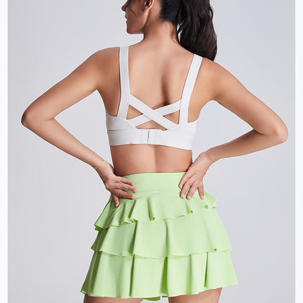 Ruffle Skort for Women – High-Waist Athletic Mini Skirt with Built-In Shorts & Pocket