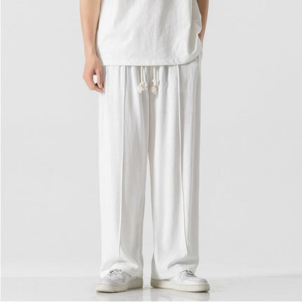 Men’s linen pants, wide leg linen trousers, drawstring pants men, rope tie pants, natural fabric trousers, loose fit summer pants, casual beach pants, boho men’s clothing, relaxed fit men’s fashion, minimalist men’s pants