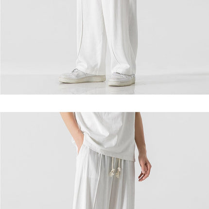 Men’s Loose Fit Linen Pants with Rope Drawstring – Breathable Summer Trousers