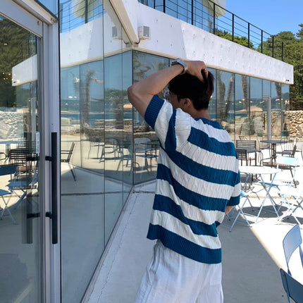 Camiseta de punto acanalado para hombre: camiseta informal de verano de corte ajustado