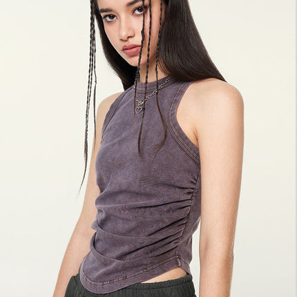 Women's sleeveless tops
Y2K fashion
Streetwear crop top
Ruched tank top
Vintage wash tank top
Edgy women's fashion
Trendy summer tops