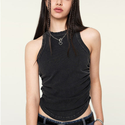 Women's sleeveless tops
Y2K fashion
Streetwear crop top
Ruched tank top
Vintage wash tank top
Edgy women's fashion
Trendy summer tops