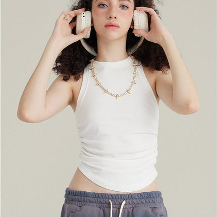 Top de tirantes fruncido esencial lavado: ropa urbana vintage sin mangas