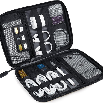 Electronics Organizer Travel Case, Small Cable Organizer Bag for Travel Essentials, Travel Tech Organizer as Travel Accessories, Cord Organizer for Phone, Power Bank, SD Card, Black