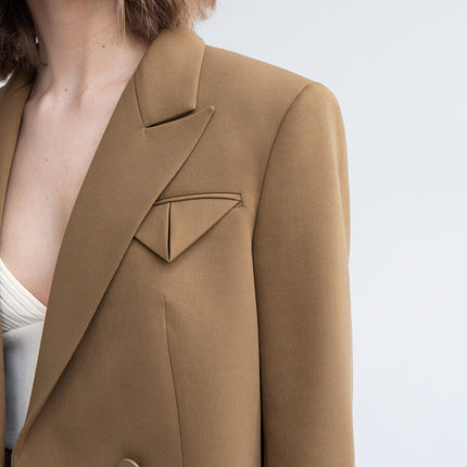 cropped blazer, wide-leg pants, women's suit set, 2 piece suit, tailored pants, high waist pants, blazer set women, neutral tone outfit, office co-ord set, short blazer jacket, fashion suit for women, poly-viscose suit, minimal chic clothing
