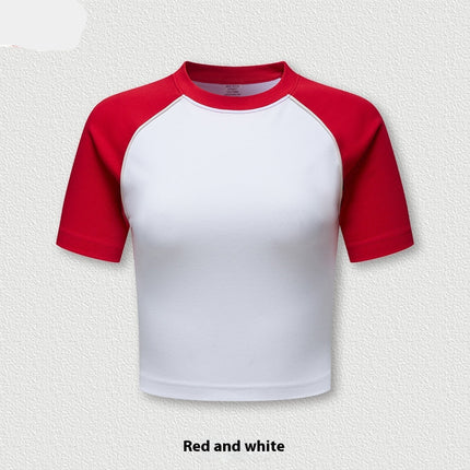 Women's cropped raglan tee
Streetwear crop top
Short sleeve casual t-shirt
Urban fashion top
Sporty crop top
Oversized crop top