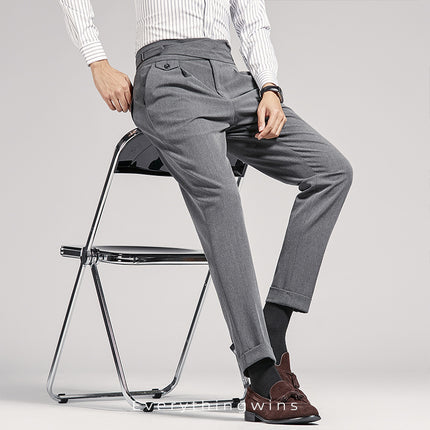 Men’s High-Waist Pleated Dress Pants – Vintage Tailored Fit for Business & Casual Wear