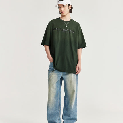 Camiseta unisex con degradado lavado "Never Mind": estilo desgastado y urbano