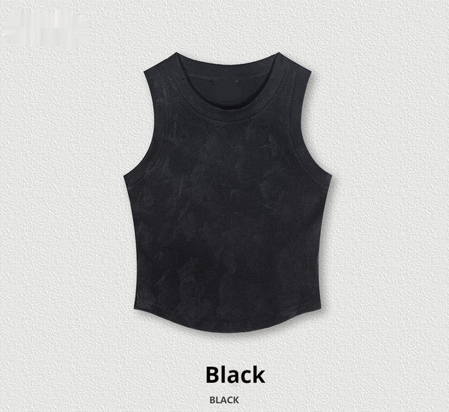 Tie-dye crop top
Sleeveless streetwear top
Edgy casual tank top
Grunge aesthetic top
Women's urban fashion
Trendy summer crop top