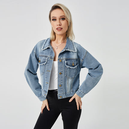 Chaqueta vaquera de manga larga para mujer, top de moda