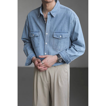 Men’s Oversized Denim Shirt – Vintage Casual Long Sleeve Jean Shirt