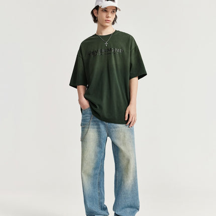 Camiseta unisex con degradado lavado "Never Mind": estilo desgastado y urbano