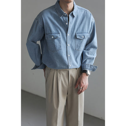 Men’s Oversized Denim Shirt – Vintage Casual Long Sleeve Jean Shirt