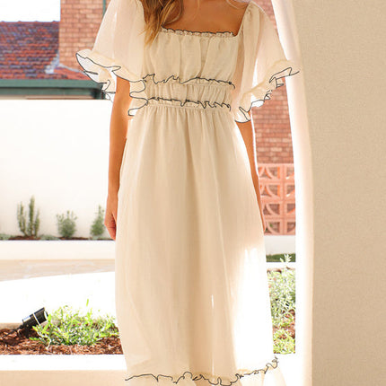 Elegante vestido largo bohemio: vestido fluido de verano con volantes