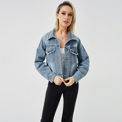 Chaqueta vaquera de manga larga para mujer, top de moda