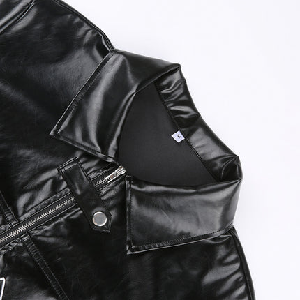 Edgy Black Cropped Faux Leather Jacket – Trendy Zip-Up Biker Style