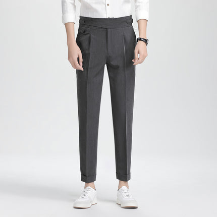 Men’s High-Waist Pleated Dress Pants – Vintage Tailored Fit for Business & Casual Wear