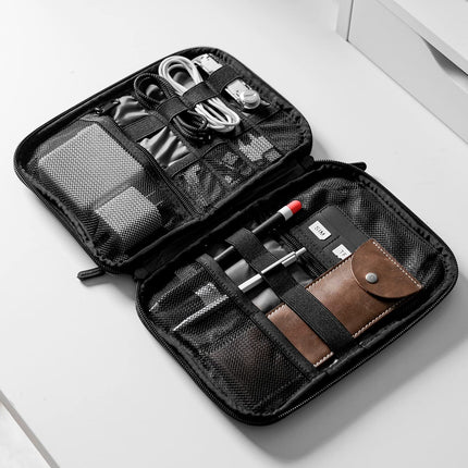 Electronics Organizer Travel Case, Small Cable Organizer Bag for Travel Essentials, Travel Tech Organizer as Travel Accessories, Cord Organizer for Phone, Power Bank, SD Card, Black