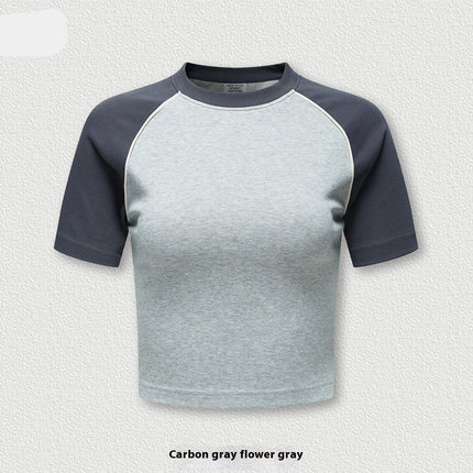Top corto raglán retro: camiseta informal de manga corta para uso urbano