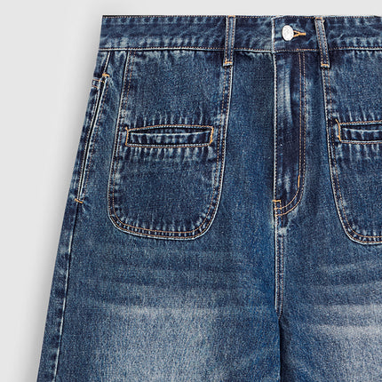 Shorts vaqueros retro rectos para hombre con bolsillos delanteros: clásicos y elegantes