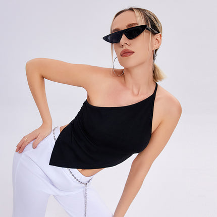Top corto asimétrico elegante con un solo hombro y espalda descubierta: prenda de verano sin mangas