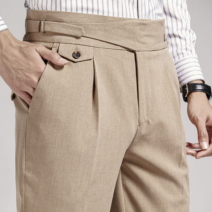 Men’s High-Waist Pleated Dress Pants – Vintage Tailored Fit for Business & Casual Wear
