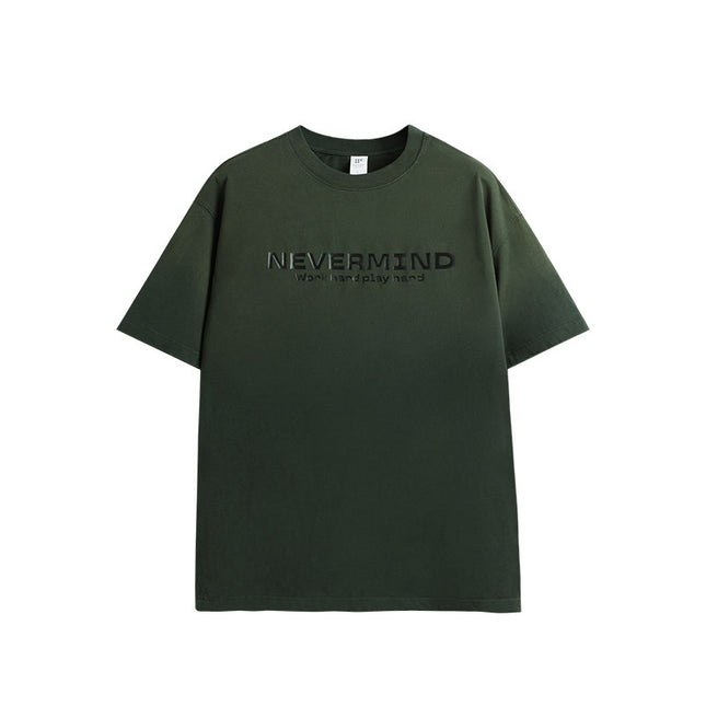 Camiseta unisex con degradado lavado "Never Mind": estilo desgastado y urbano
