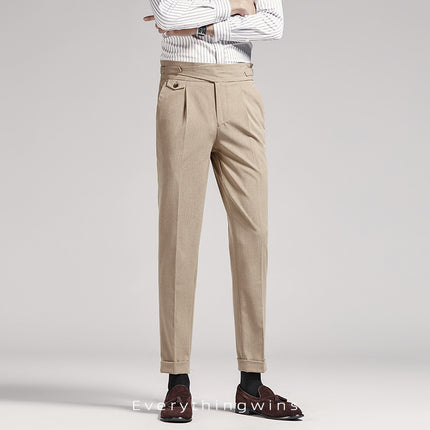 Men’s High-Waist Pleated Dress Pants – Vintage Tailored Fit for Business & Casual Wear