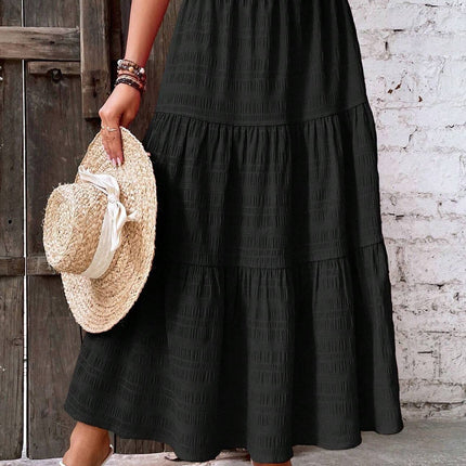 Women's Black Tiered Maxi Skirt – High Waist Boho Long Skirt for Summer & Casual Wear