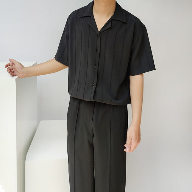 Camisa de manga corta abotonada para hombre: ligera, informal, de verano, con cuello cubano