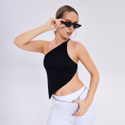 Top corto asimétrico elegante con un solo hombro y espalda descubierta: prenda de verano sin mangas