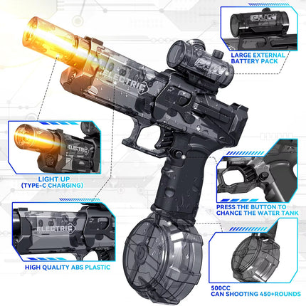 Electric Continuous Firing Water Gun Fully Automatic with Light Flame Large Capacity Water Blaster Summer Outdoor Beach Toy