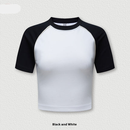 Top corto raglán retro: camiseta informal de manga corta para uso urbano
