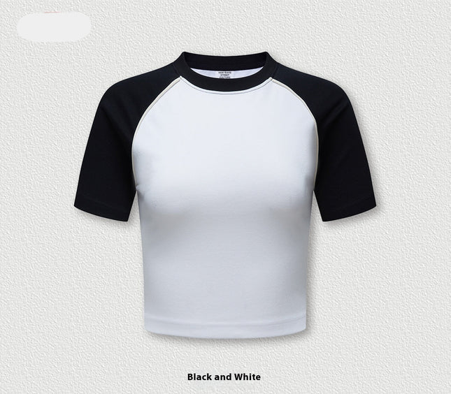 Top corto raglán retro: camiseta informal de manga corta para uso urbano