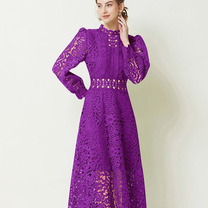 White lace midi dress
Elegant A-line dress
Long sleeve lace dress
Hollow-out lace dress
Chic party dress
Feminine midi dress
Vintage-inspired lace dress
Formal occasion dress