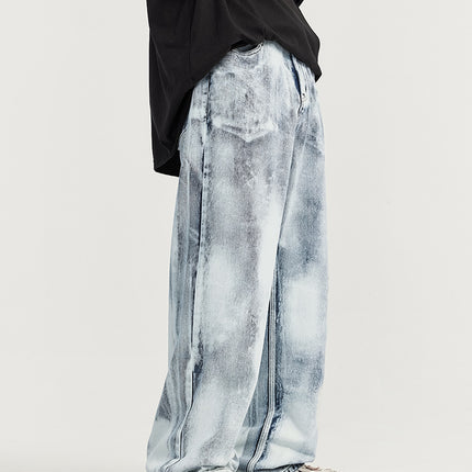 men's baggy jeans, acid-wash denim, vintage washed jeans, wide-leg jeans, streetwear denim, retro-style jeans, relaxed fit jeans, 90s fashion jeans.